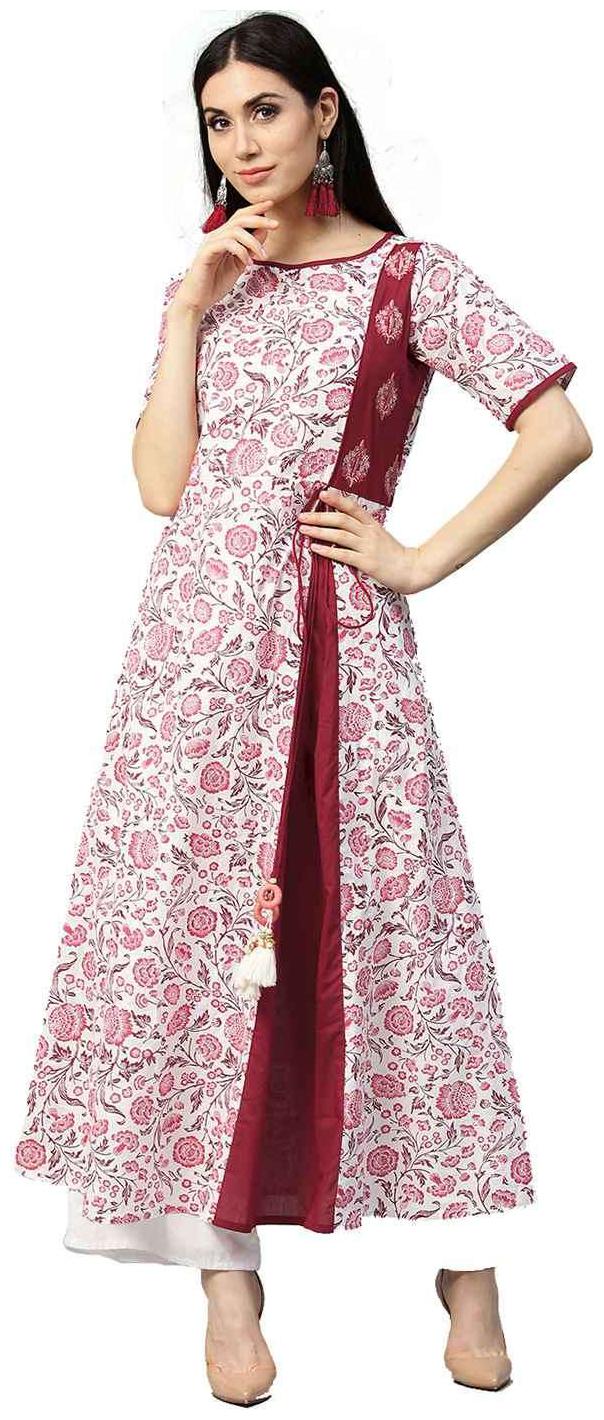 

Jaipur Kurti Women White Floral A-Line Cotton Kurta