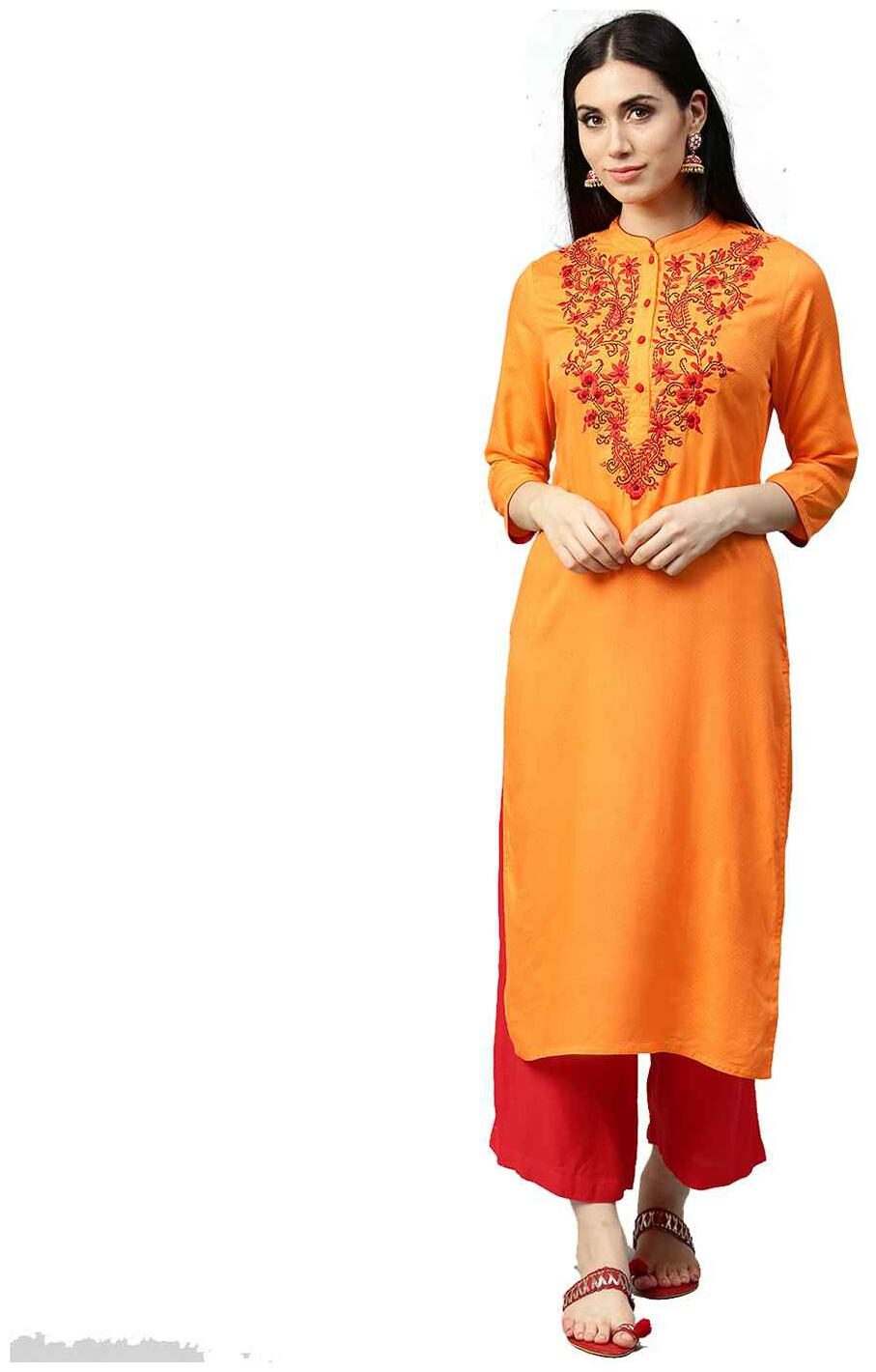 

Jaipur Kurti Women Orange Solid Straight Kurti