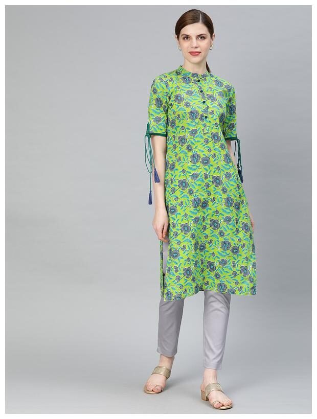 

Jaipur Kurti Women Green Floral Straight Kurti