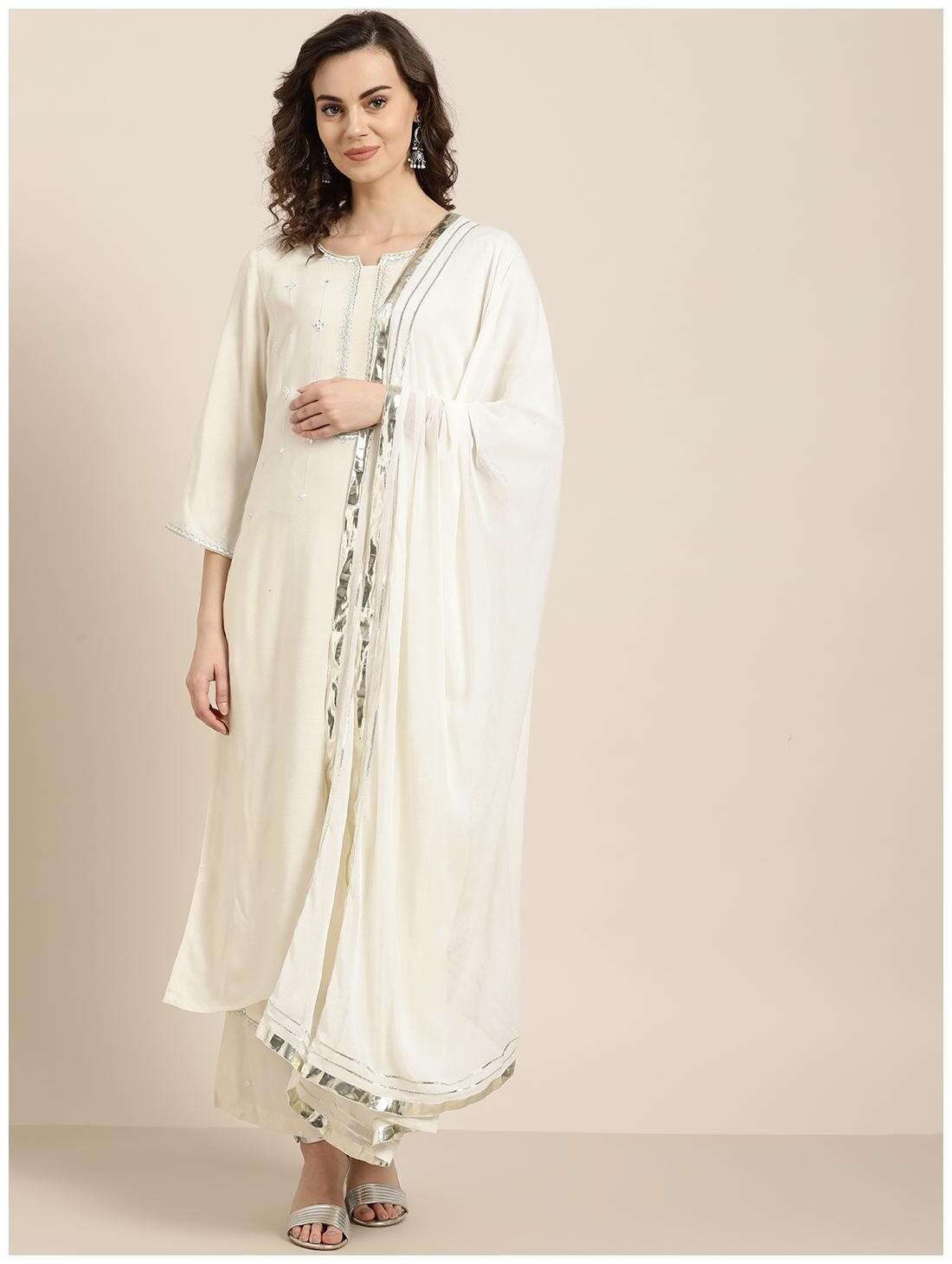 

Jaipur Kurti Viscose Rayon Women Kurta Palazzo Cream