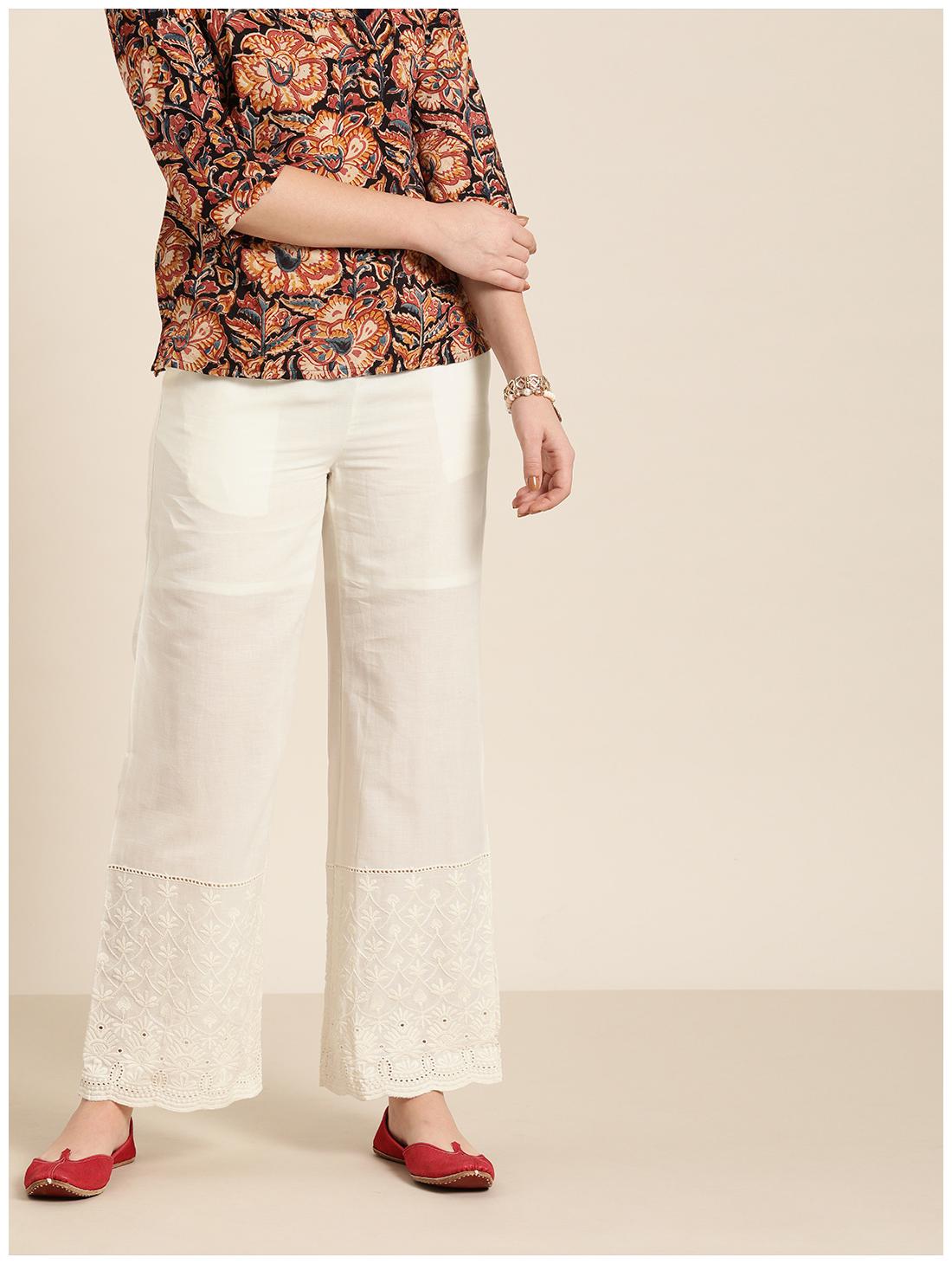 

Jaipur Kurti White Solid Flared Palazzo