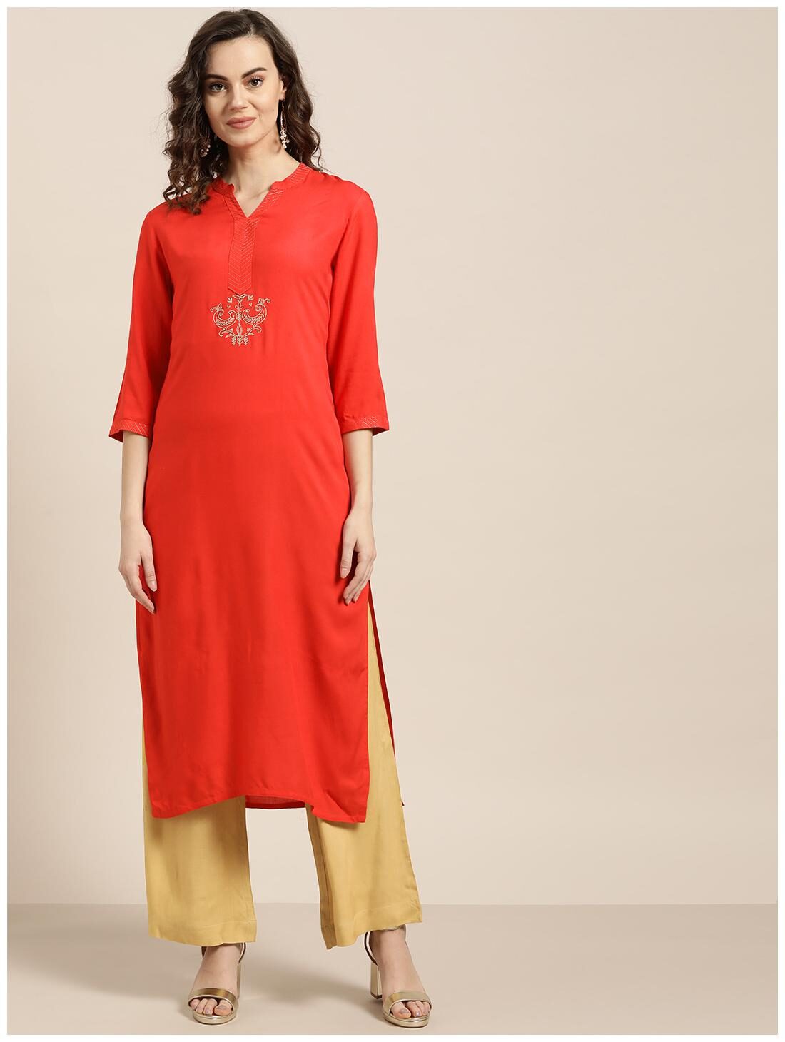 

Jaipur Kurti Rayon Women Kurta Palazzo Red