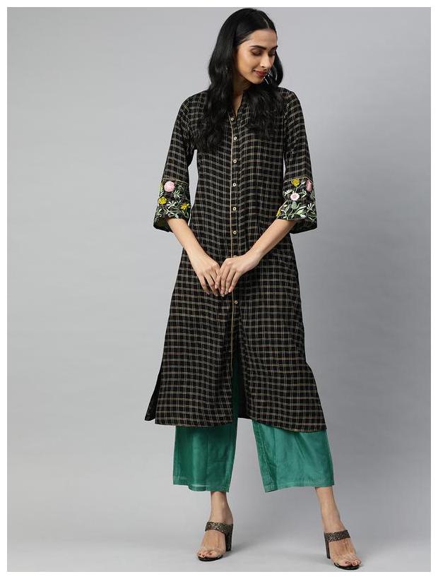 

Jaipur Kurti Women Rayon Embroidered Black Kurti