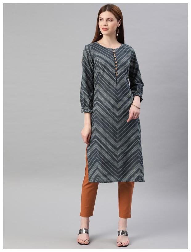 

Jaipur Kurti Women Grey Brown Geometric Straight Kurta With Trousers