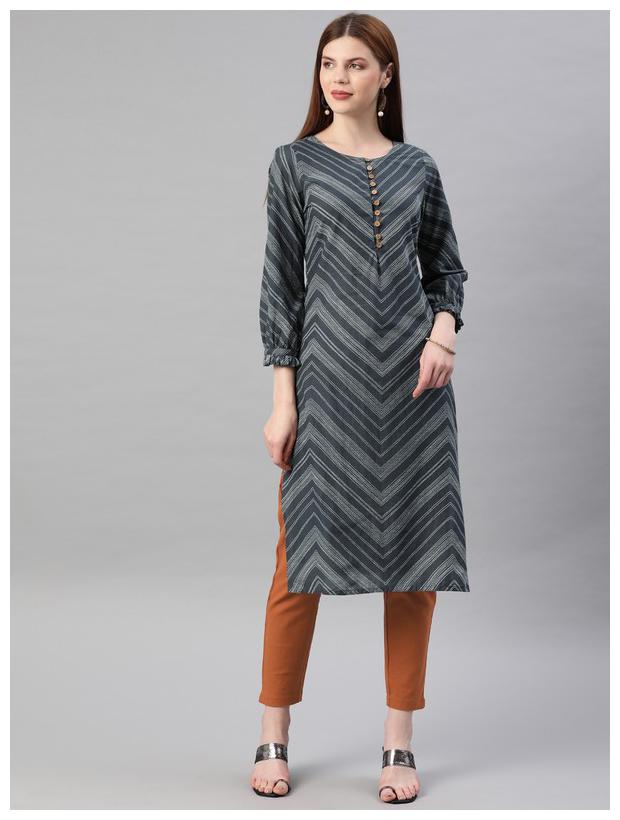 

Jaipur Kurti Women Grey Brown Geometric Straight Kurta With Trousers