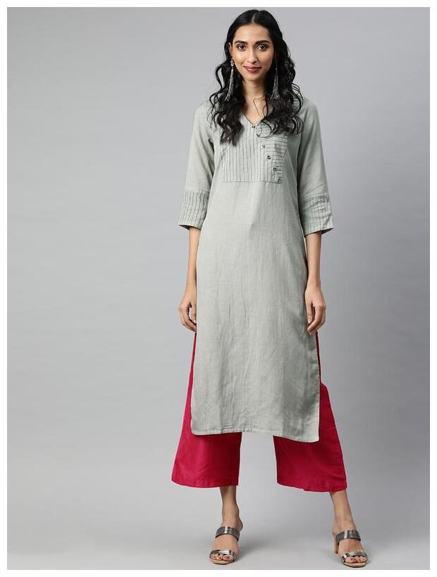 

Jaipur Kurti Women Grey Solid Straight Kurta