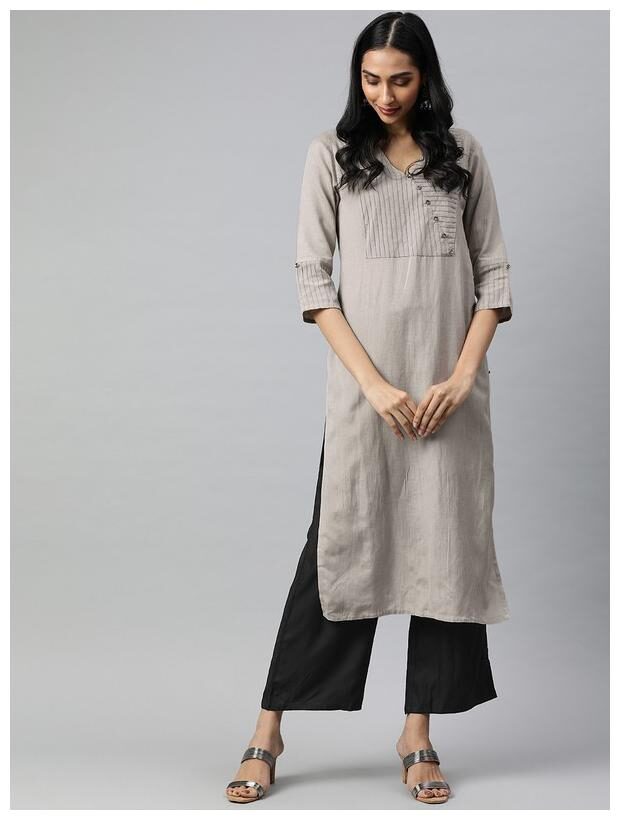 

Jaipur Kurti Women Grey Black Solid Straight Kurta With Trousers