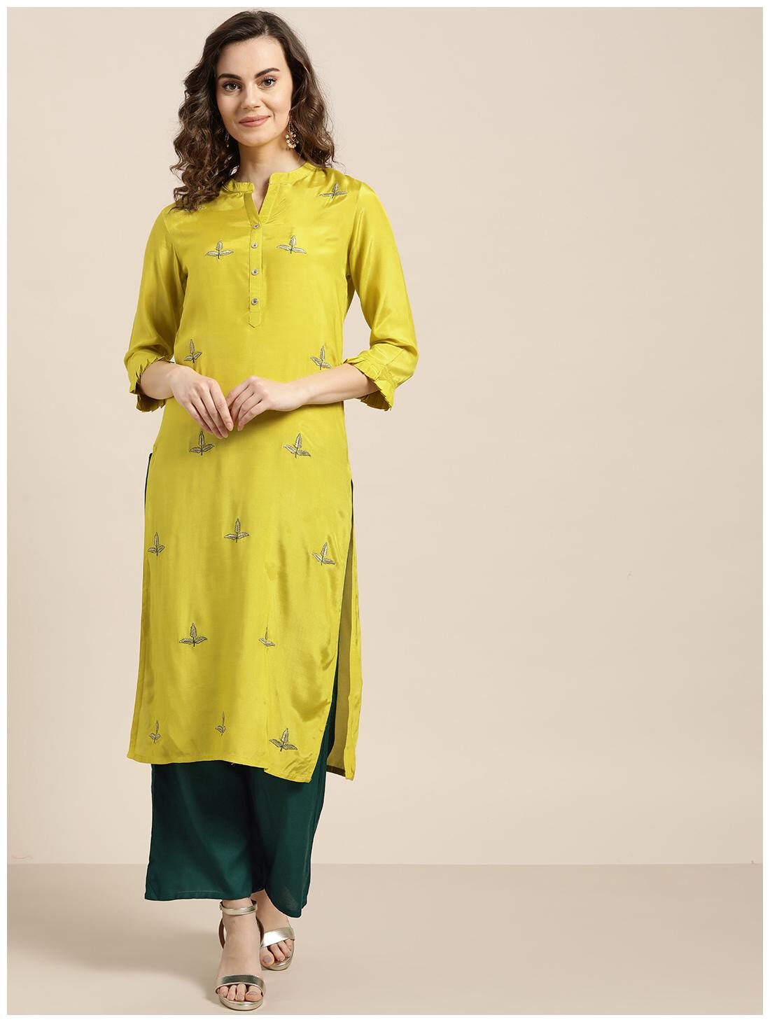

Jaipur Kurti Viscose Rayon Women Kurta Palazzo Green
