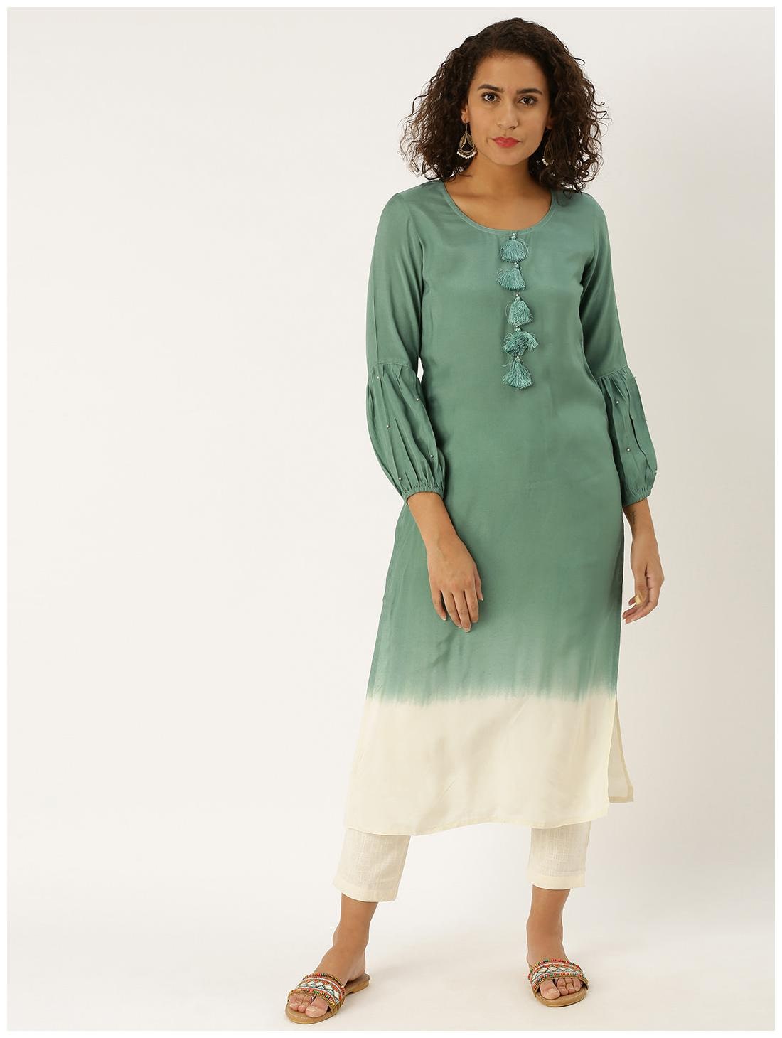 

Jaipur Kurti Women Green Solid Straight Kurta