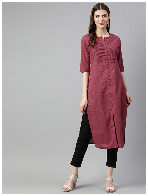 

Jaipur Kurti Women Pink Black Solid Straight Kurta With Trousers