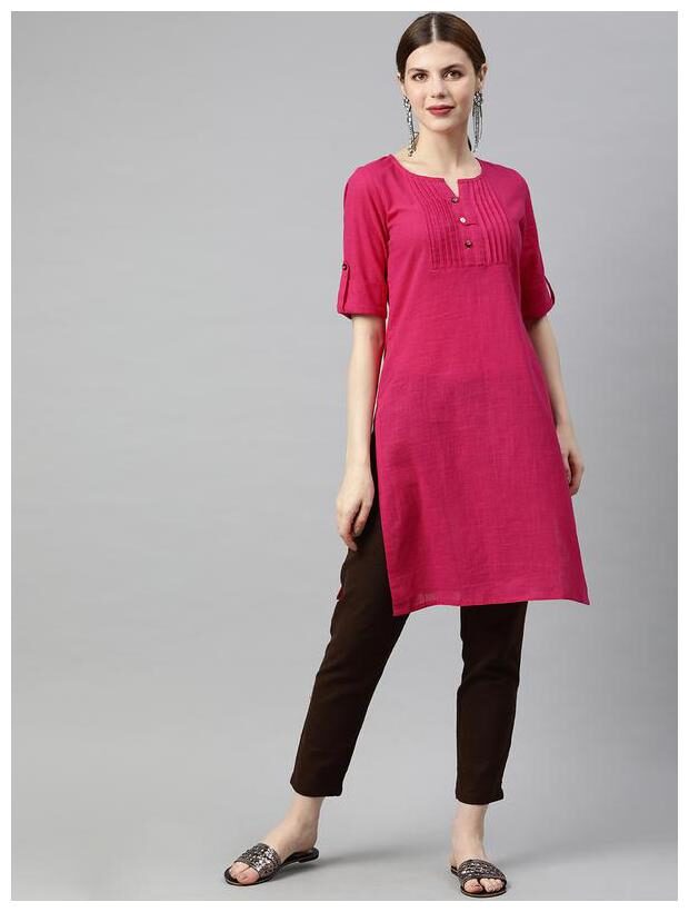 

Jaipur Kurti Women Pink Solid Straight Kurta