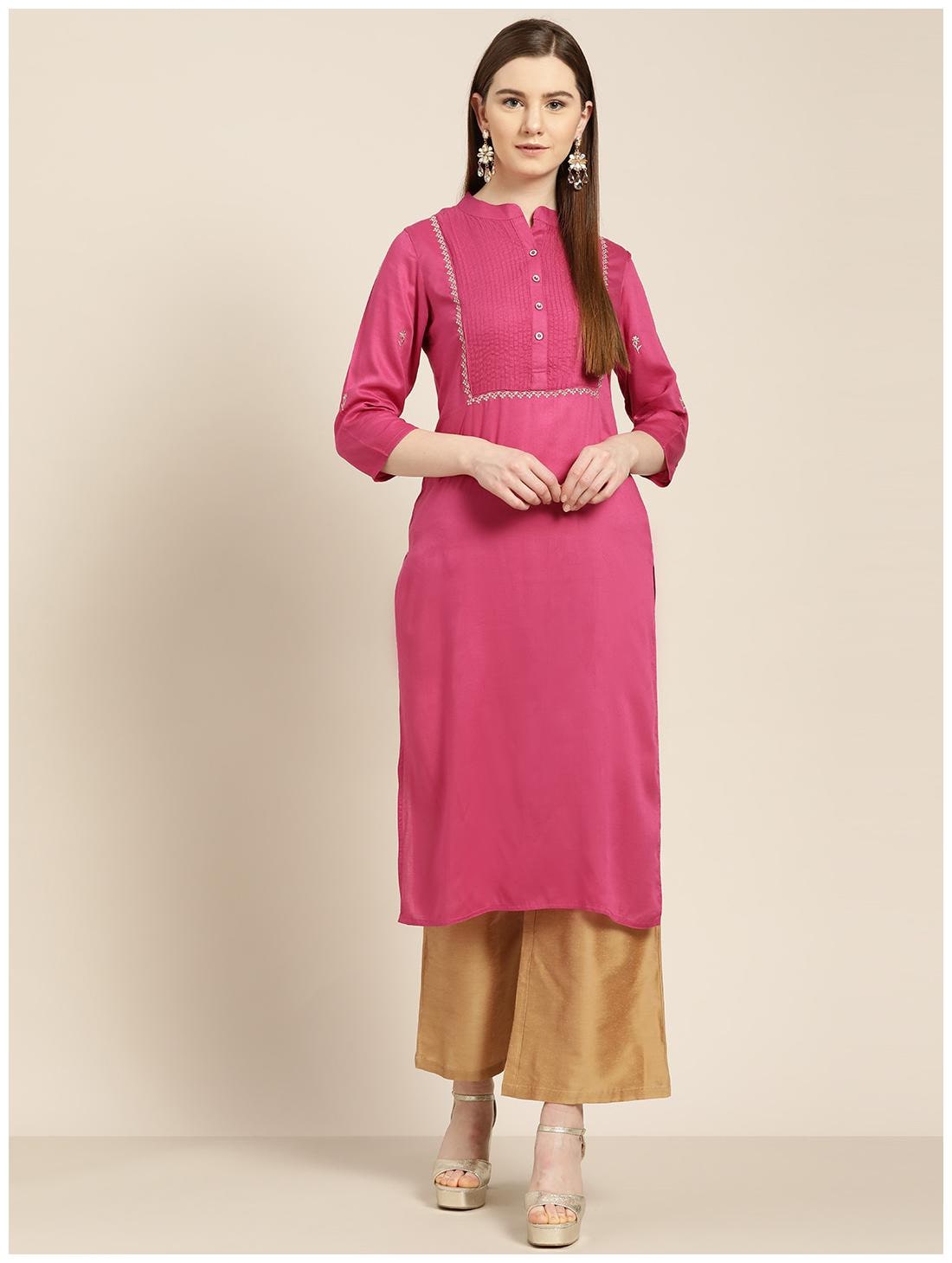 

Jaipur Kurti Women Magenta Solid Straight Kurta