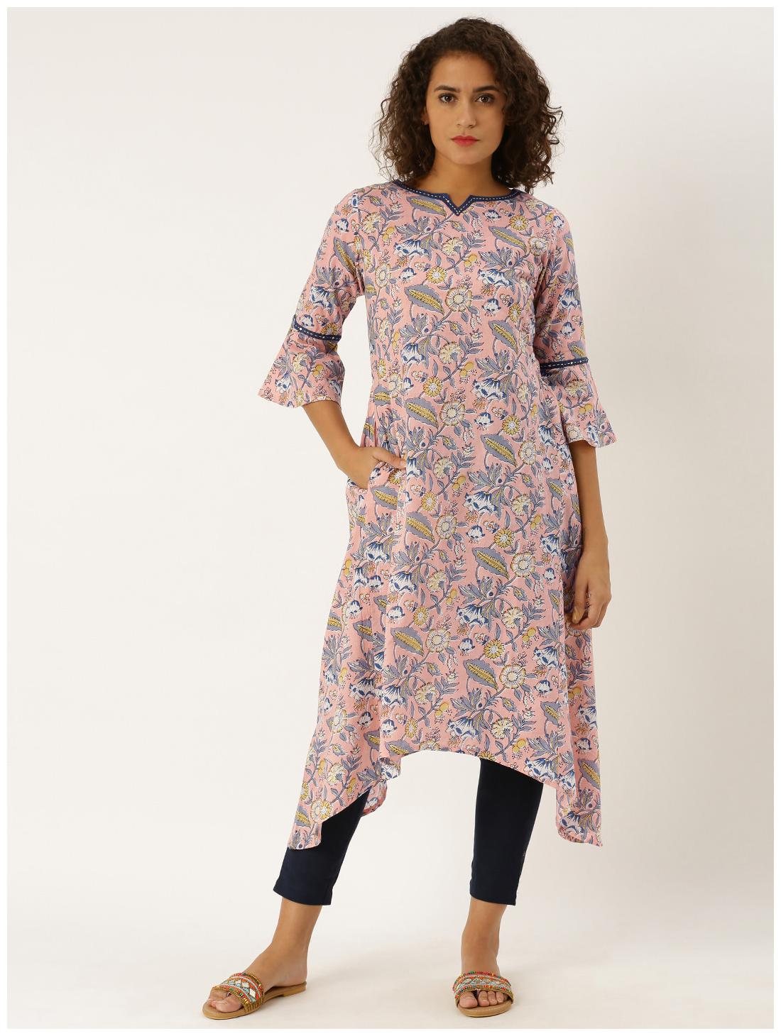 

Jaipur Kurti Women Pink Floral Regular Kurta
