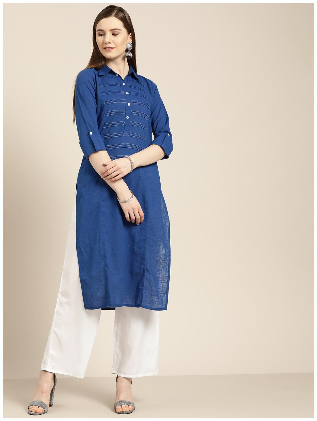 

Jaipur Kurti Women Blue Solid Straight Kurta With Palazzo