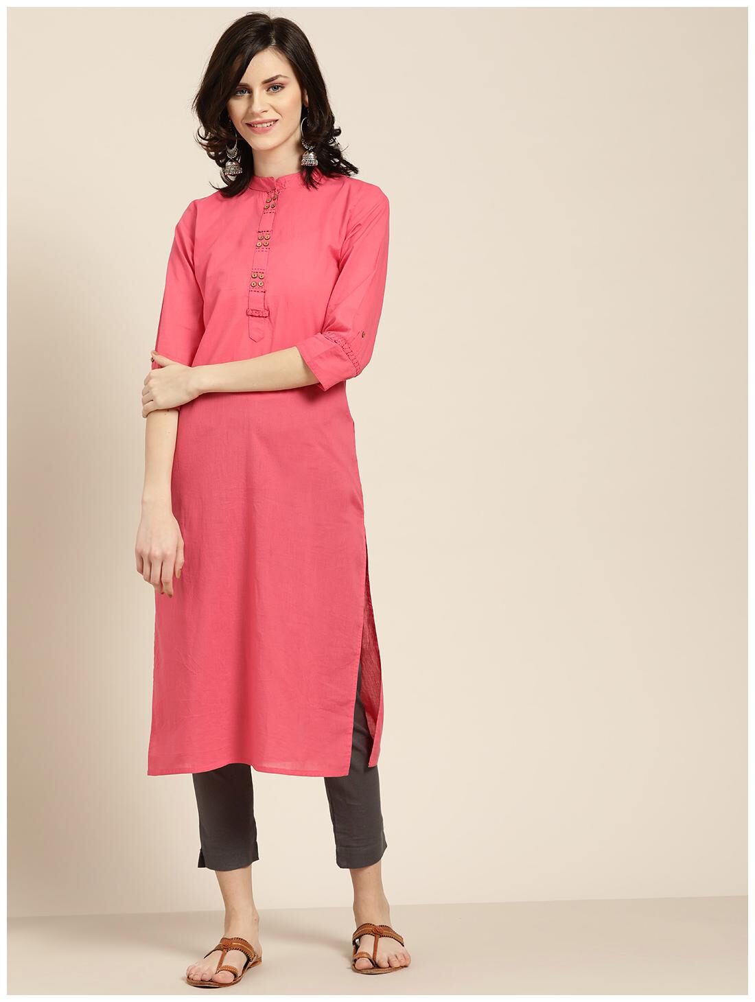 

Jaipur Kurti Women Peach Solid Straight Kurta