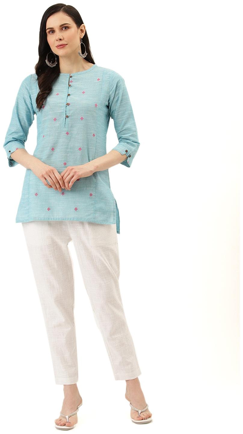 

Jaipur Kurti Women Blue Printed Straight Kurta With Trousers