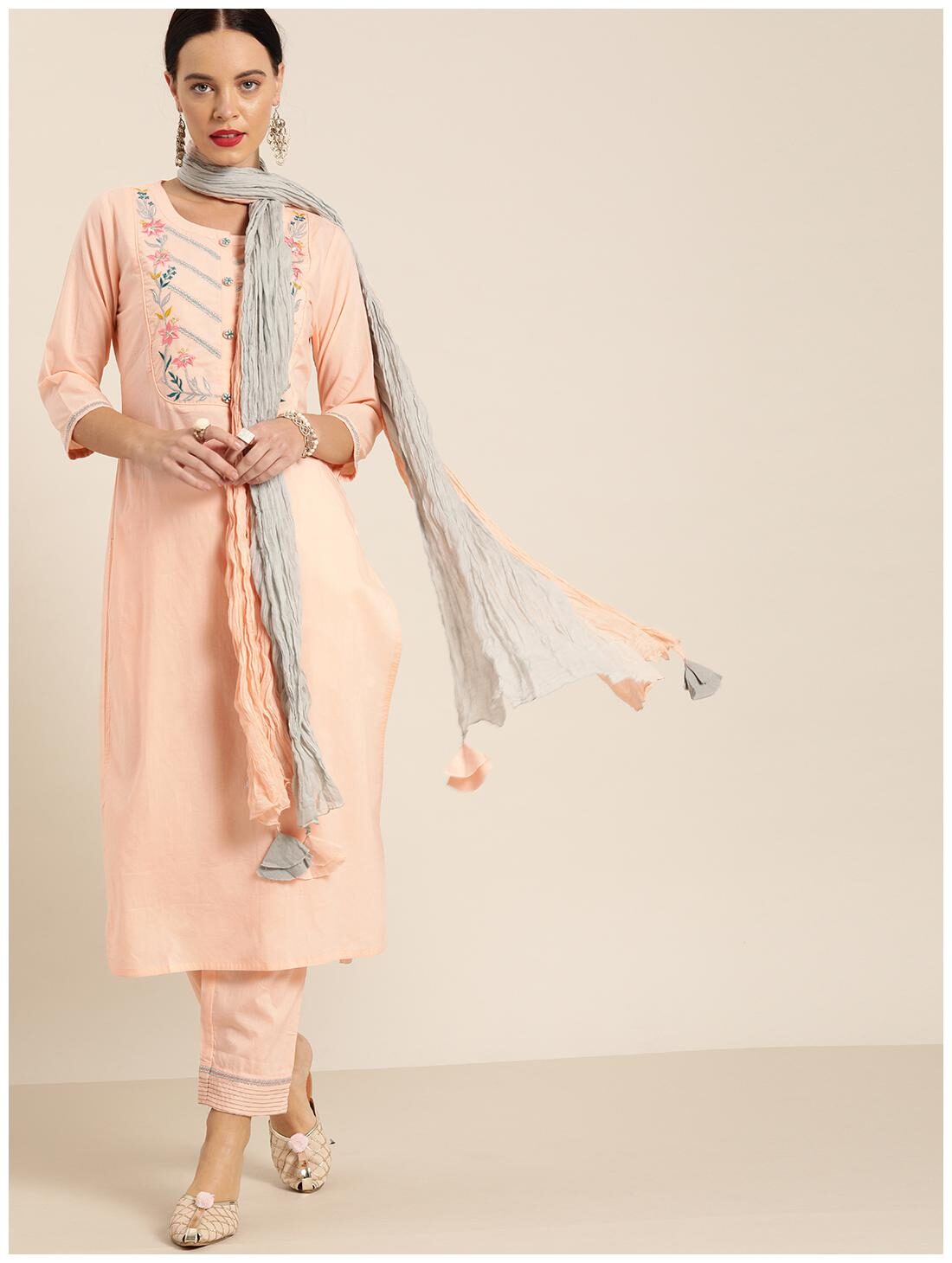 

Jaipur Kurti Cotton Embroidered Pink Kurta Palazzo With Dupatta