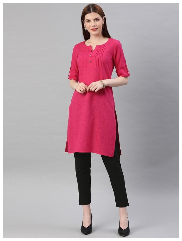 

Jaipur Kurti Women Pink Black Solid Straight Kurta With Trousers