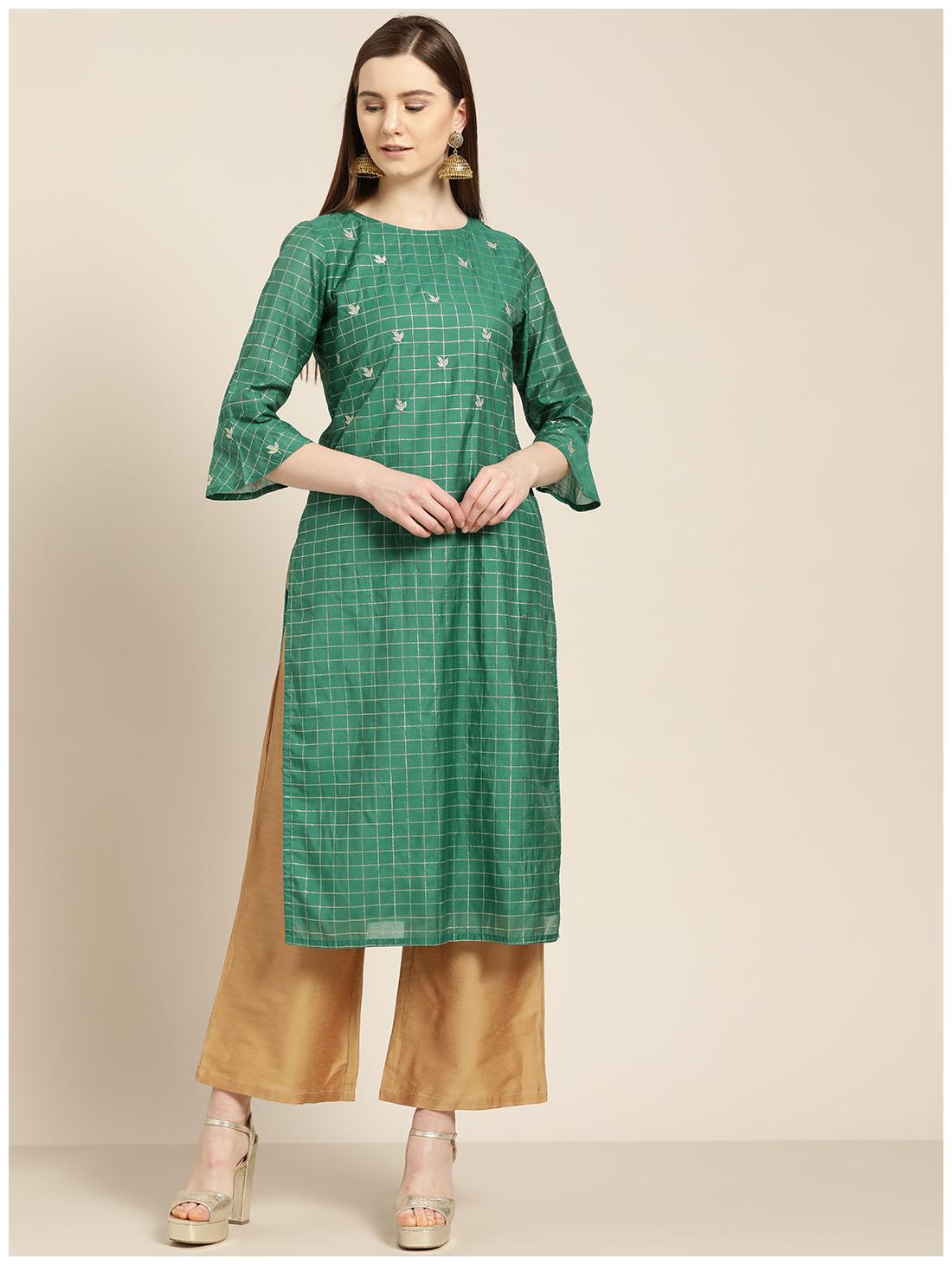 

Jaipur Kurti Women Green Embroidered Straight Kurta