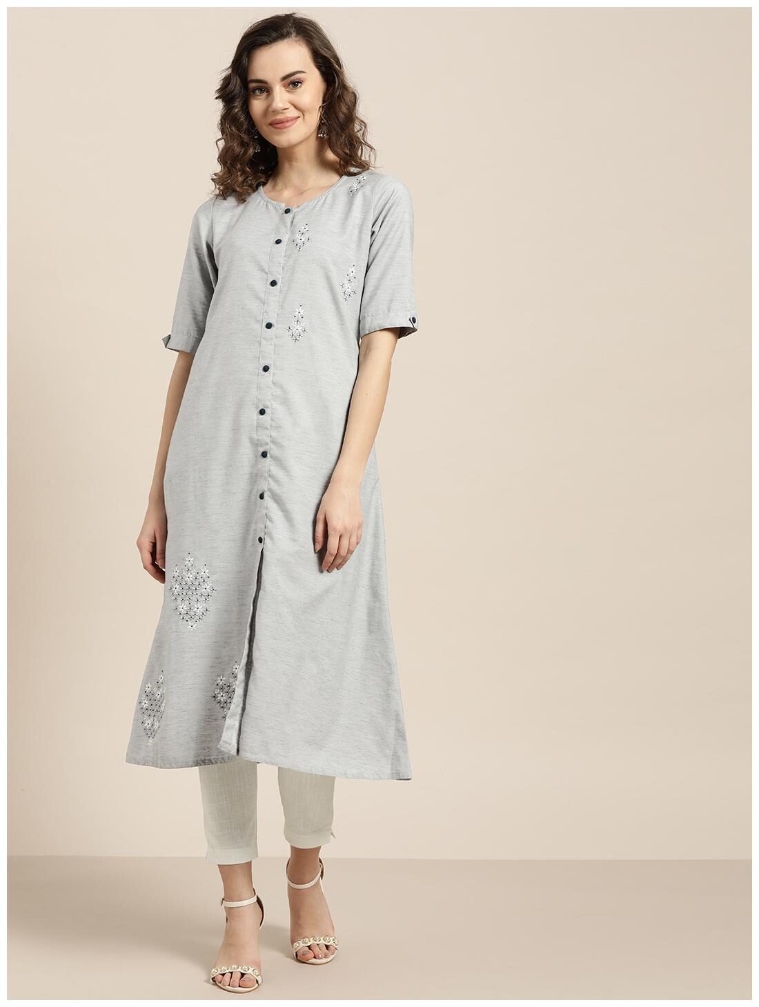 

Jaipur Kurti Cotton Blend Women Kurta Pants Grey