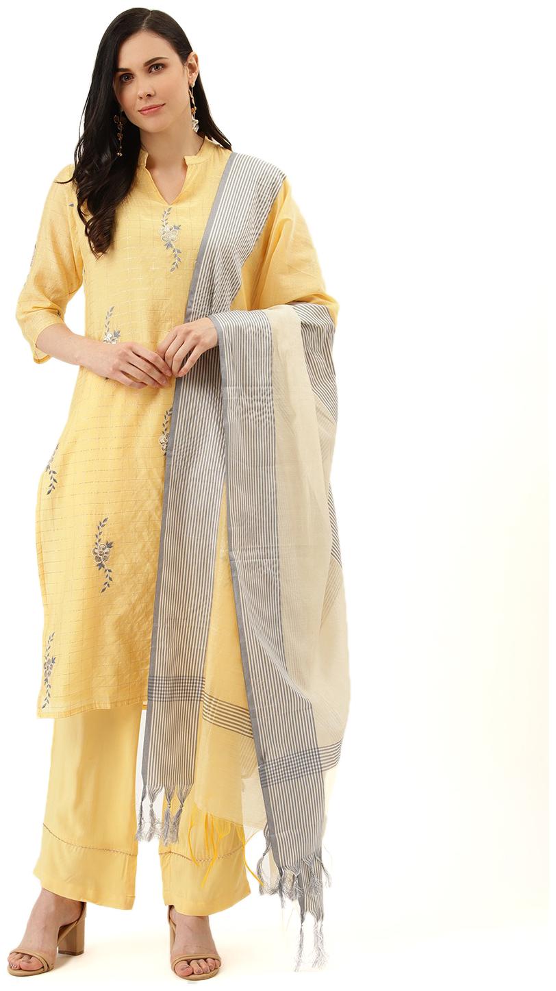 

Jaipur Kurti Women Yellow Printed Straight Kurta With Palazzo And Dupatta