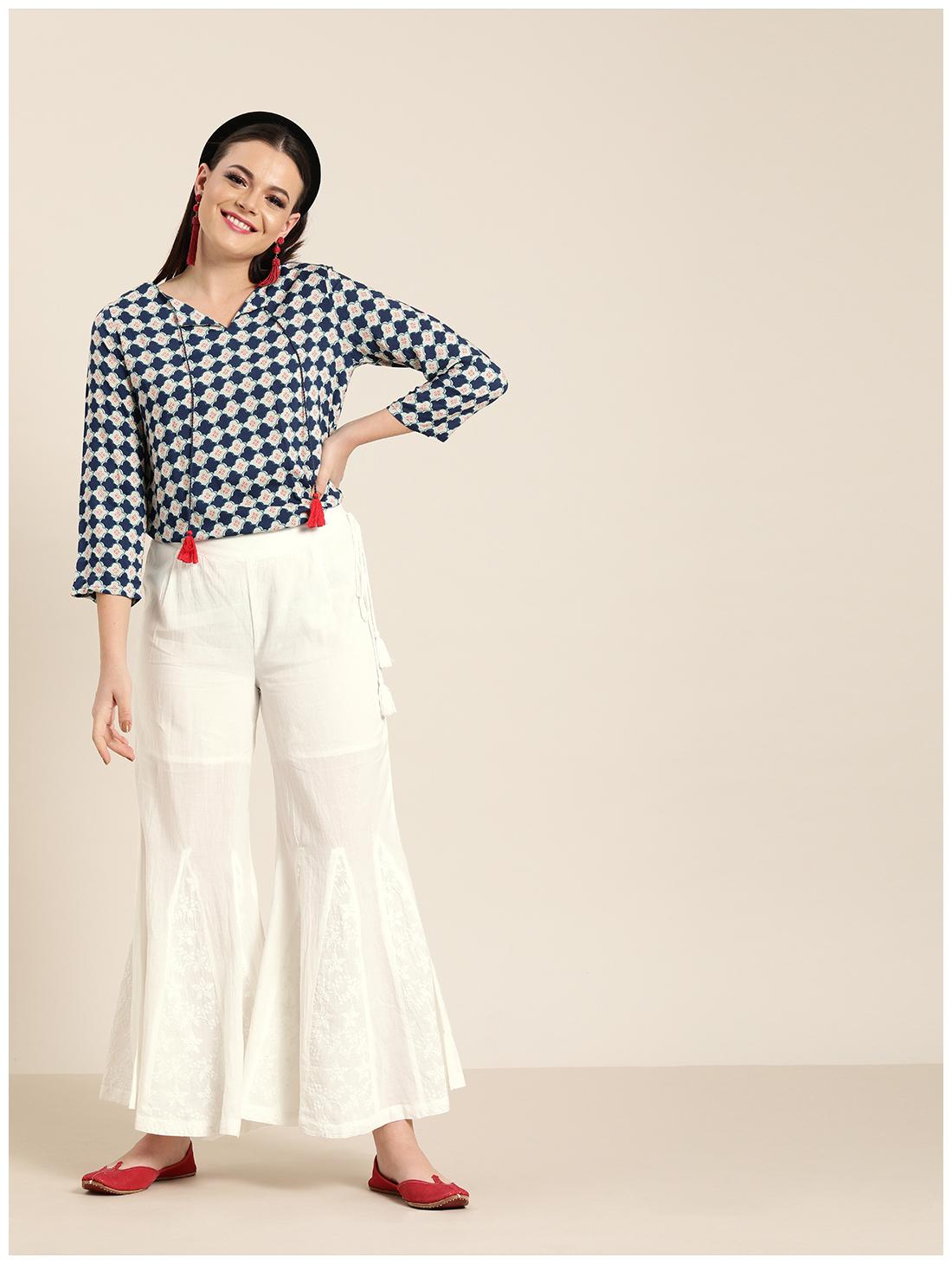

Jaipur Kurti White Solid Flared Palazzo