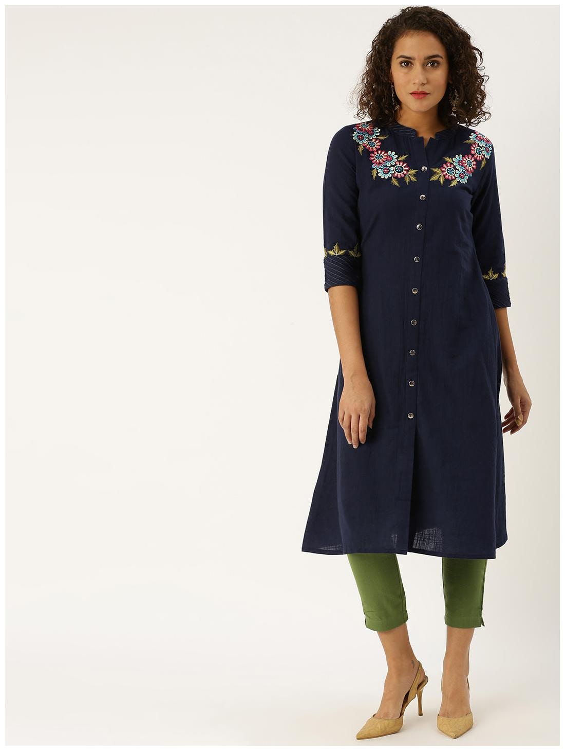 

Jaipur Kurti Women Navy Blue Embroidered Regular Kurta