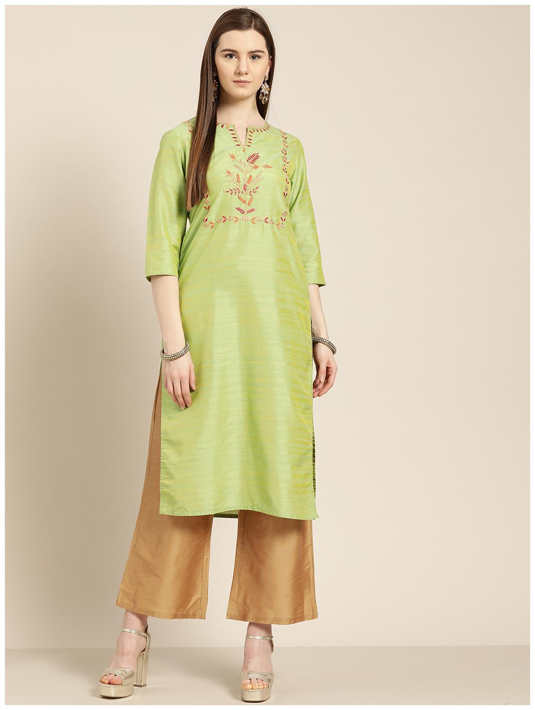 

Jaipur Kurti Women Green Embroidered Straight Kurta