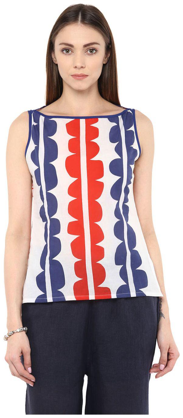 

Jaipur Kurti Women White Abstract Straight Kurti