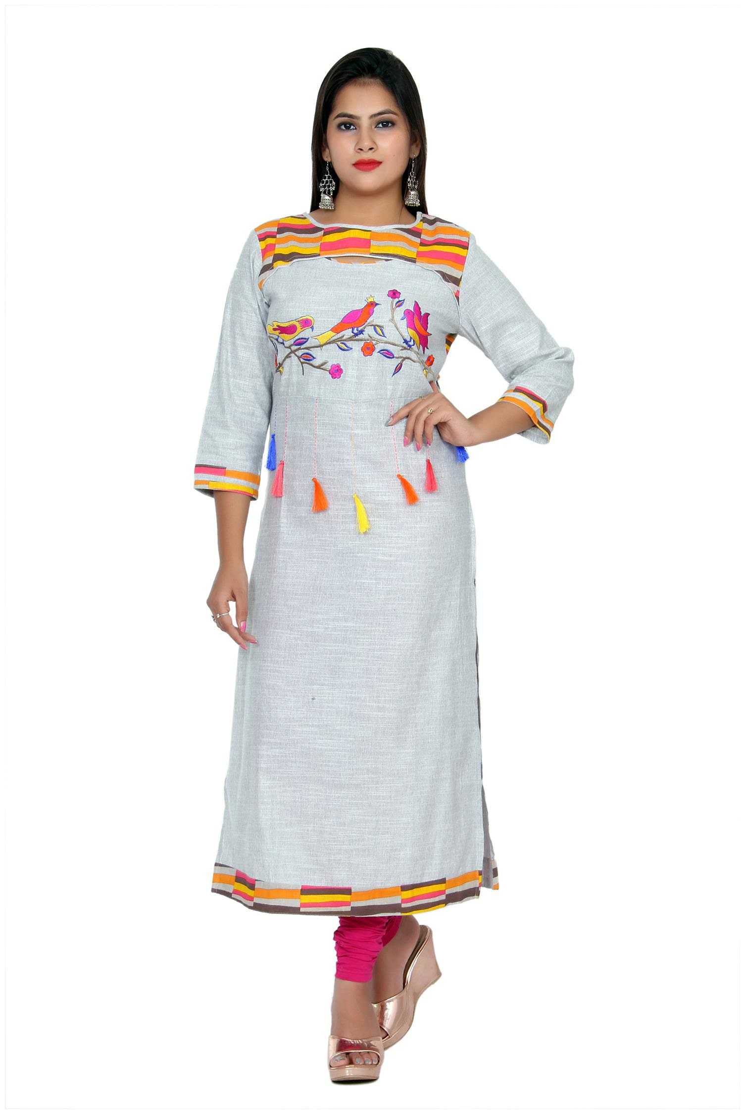 

JAIPUR VIBES Women Grey Embroidered Straight Kurta