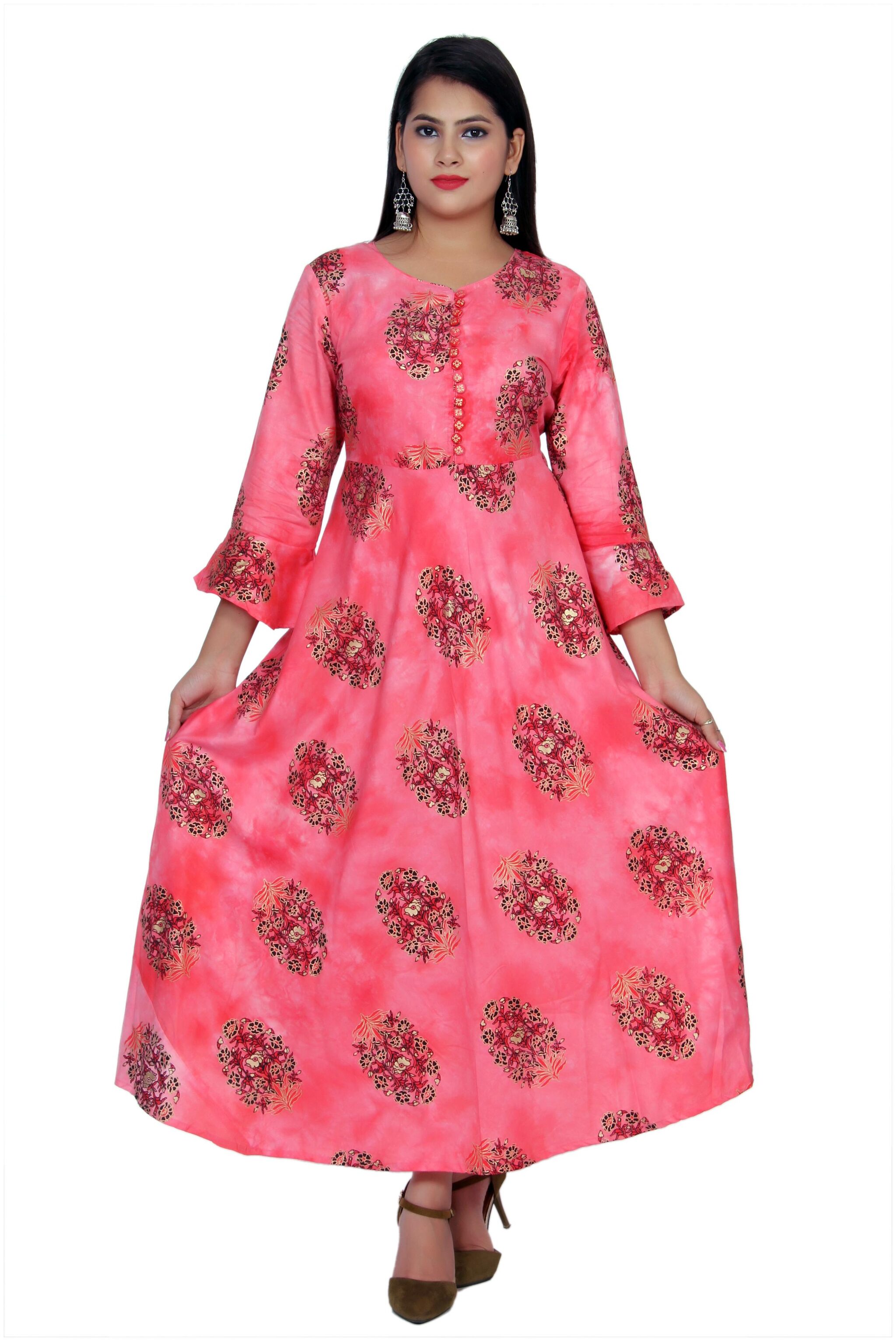 

JAIPUR VIBES Women Rayon Anarkali Kurti Dress -Pink