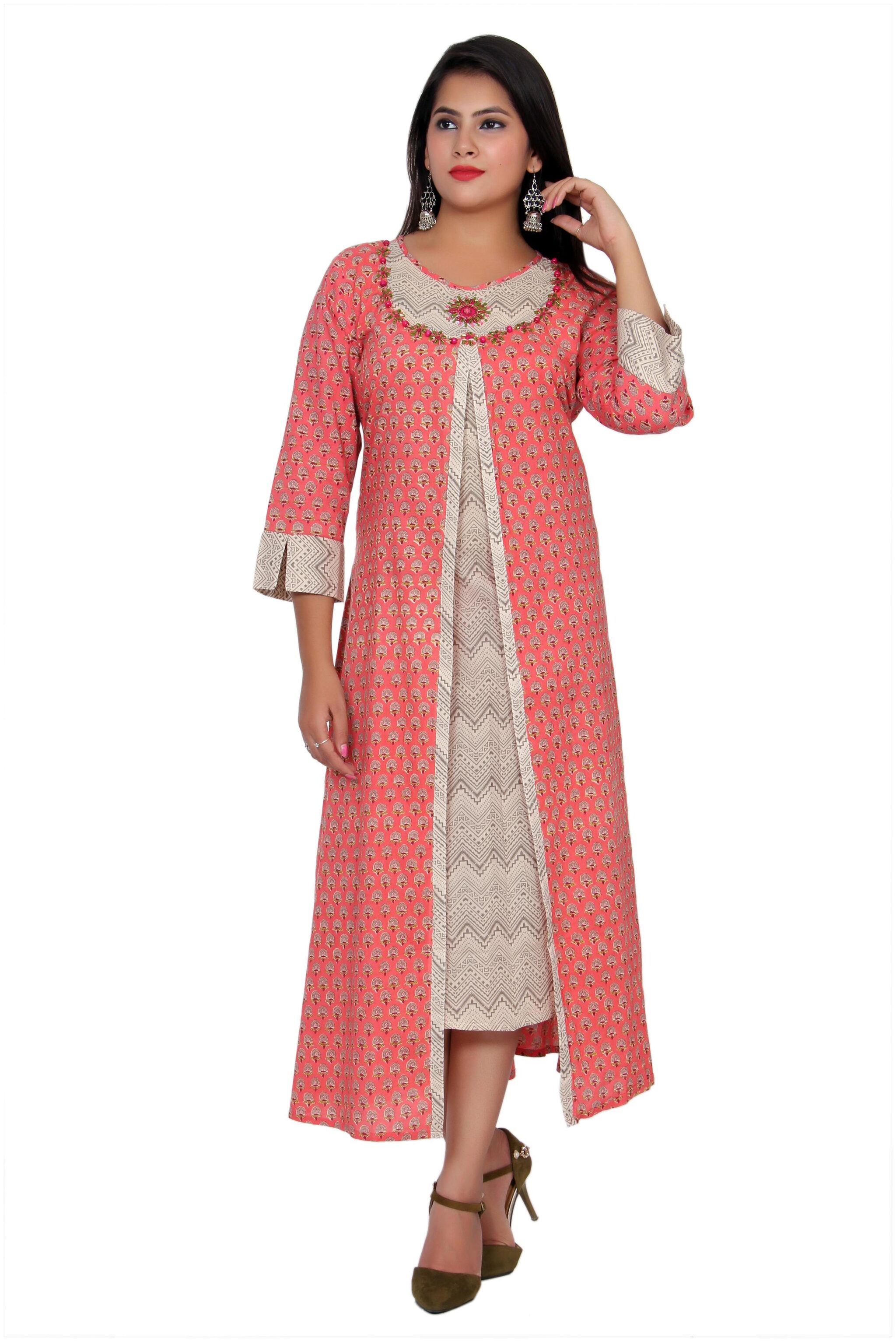 

JAIPUR VIBES Women Cotton Anarkali Kurti Dress -Pink