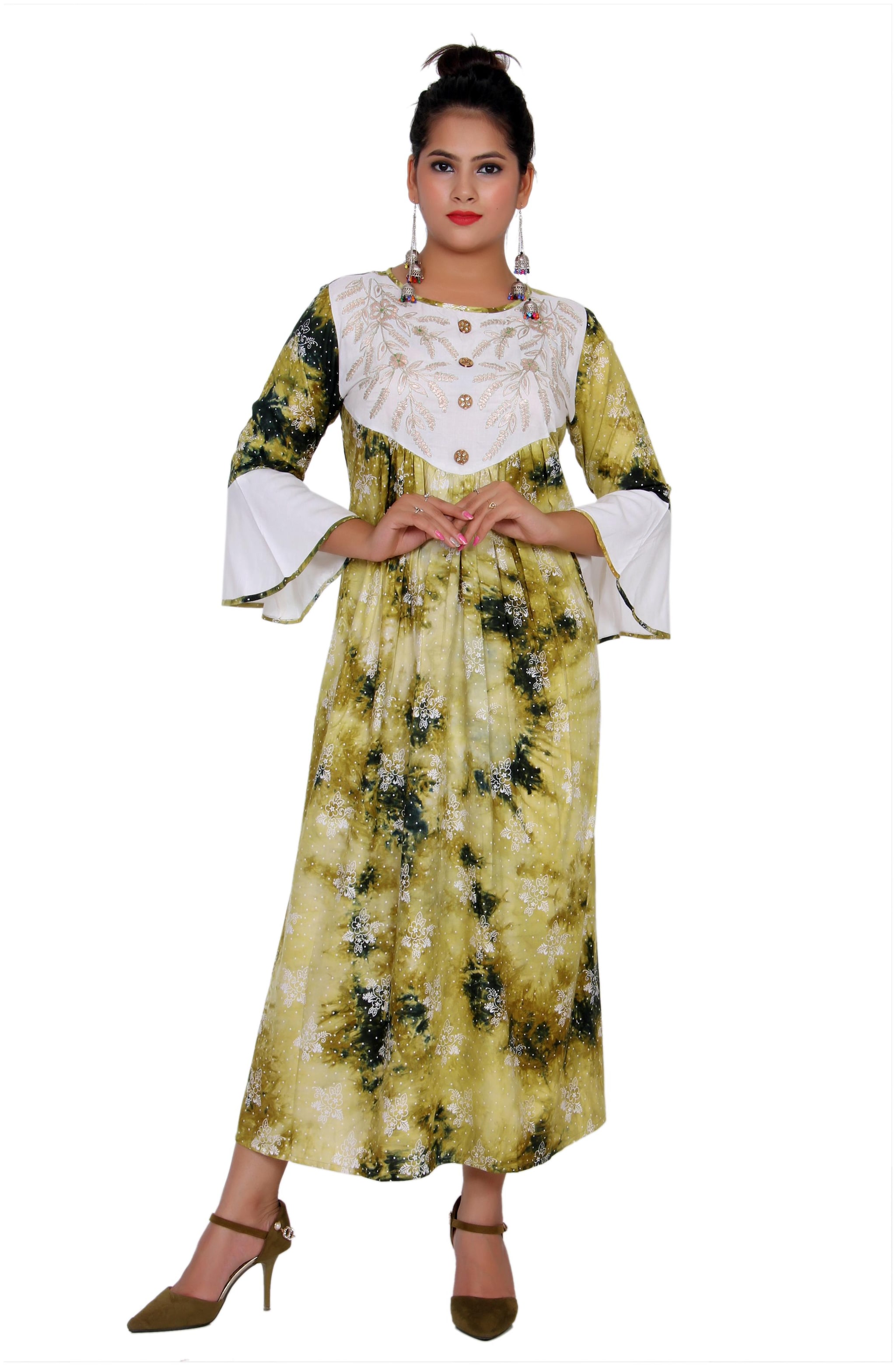 

JAIPUR VIBES Women Rayon Anarkali Kurti Dress -Green