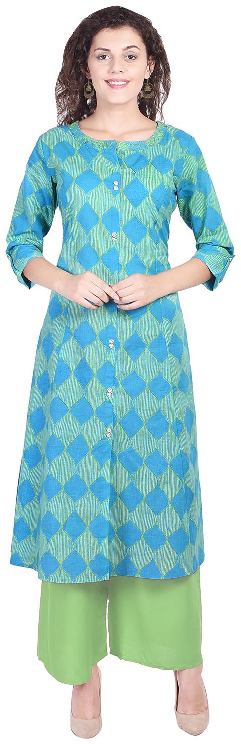 

JAIPUR VIBES Women Cotton A Line Kurta -Blue