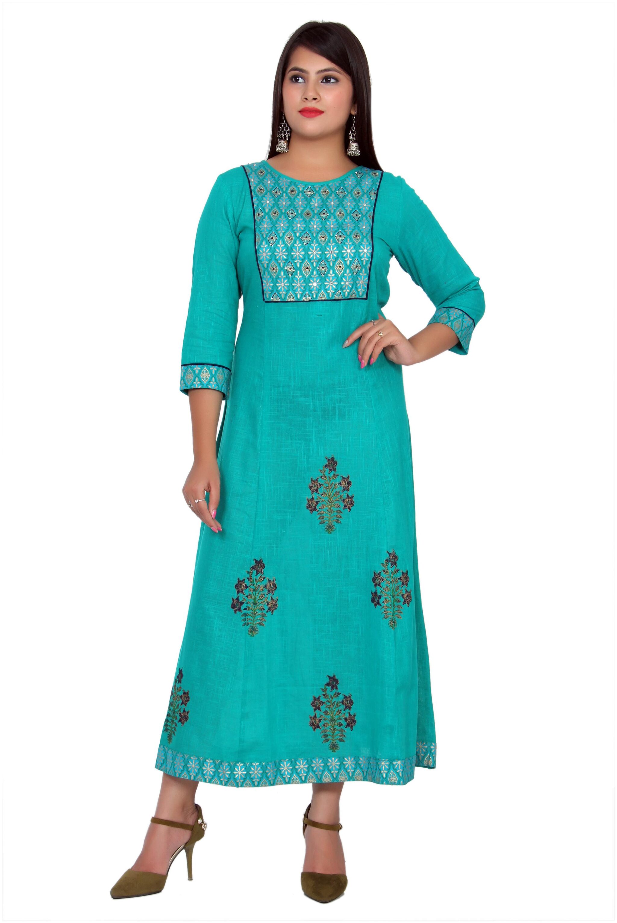 

JAIPUR VIBES Women Cotton Anarkali Kurti Dress -Green