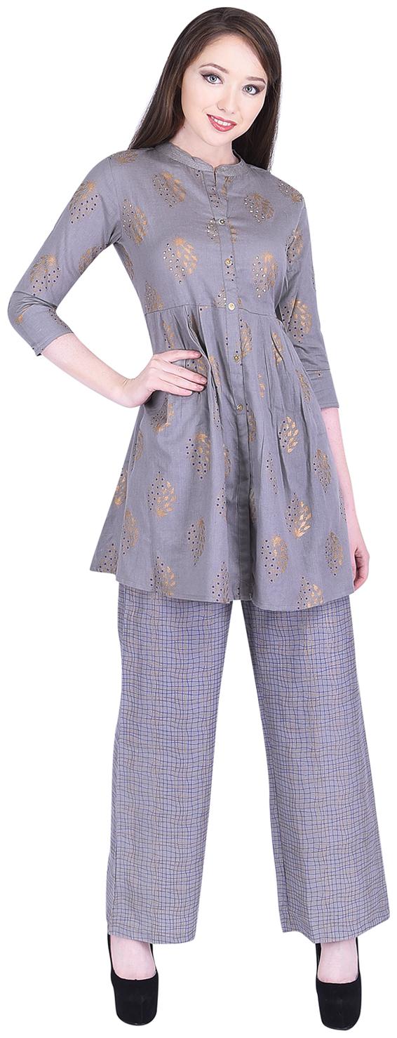 

Jaipuri Dori Cotton Flex Grey Kurta with Grey printed Palazzo