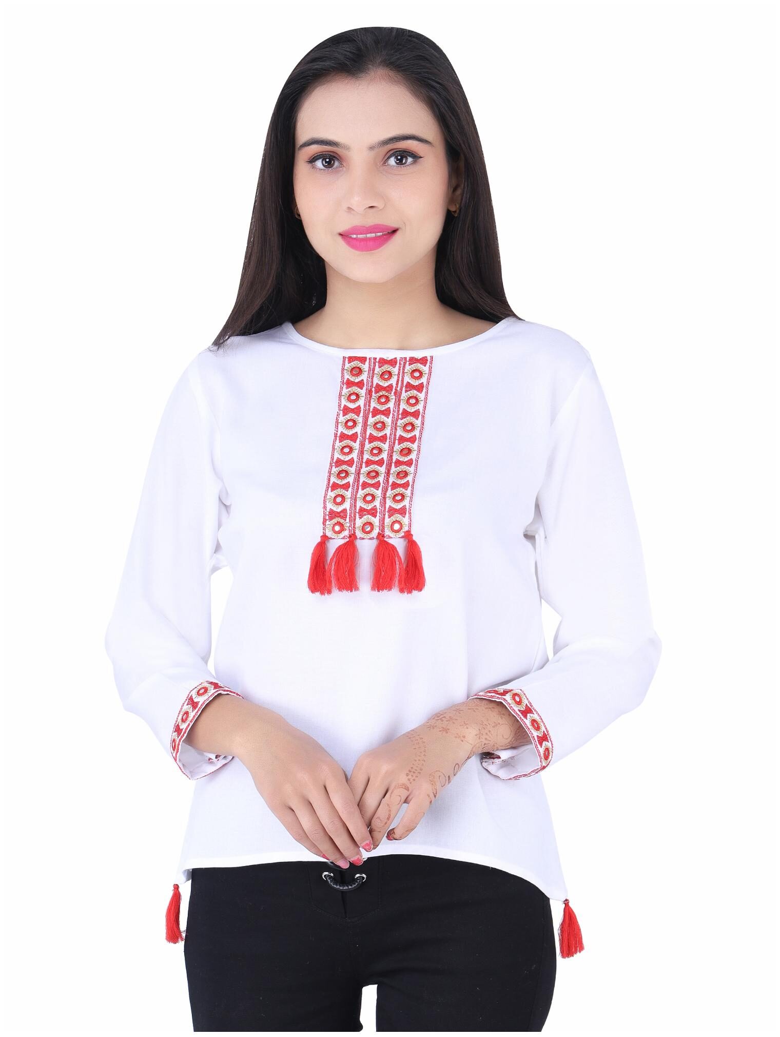 

Jaipuri Shop Women Embroidered Regular top - White