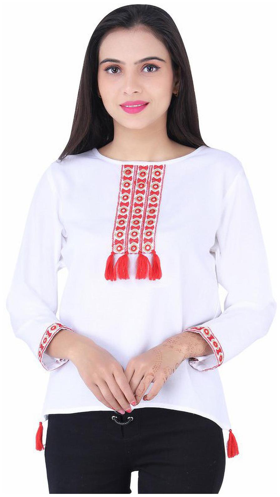 

Jaipuri Shop Women Embroidered Regular top - White