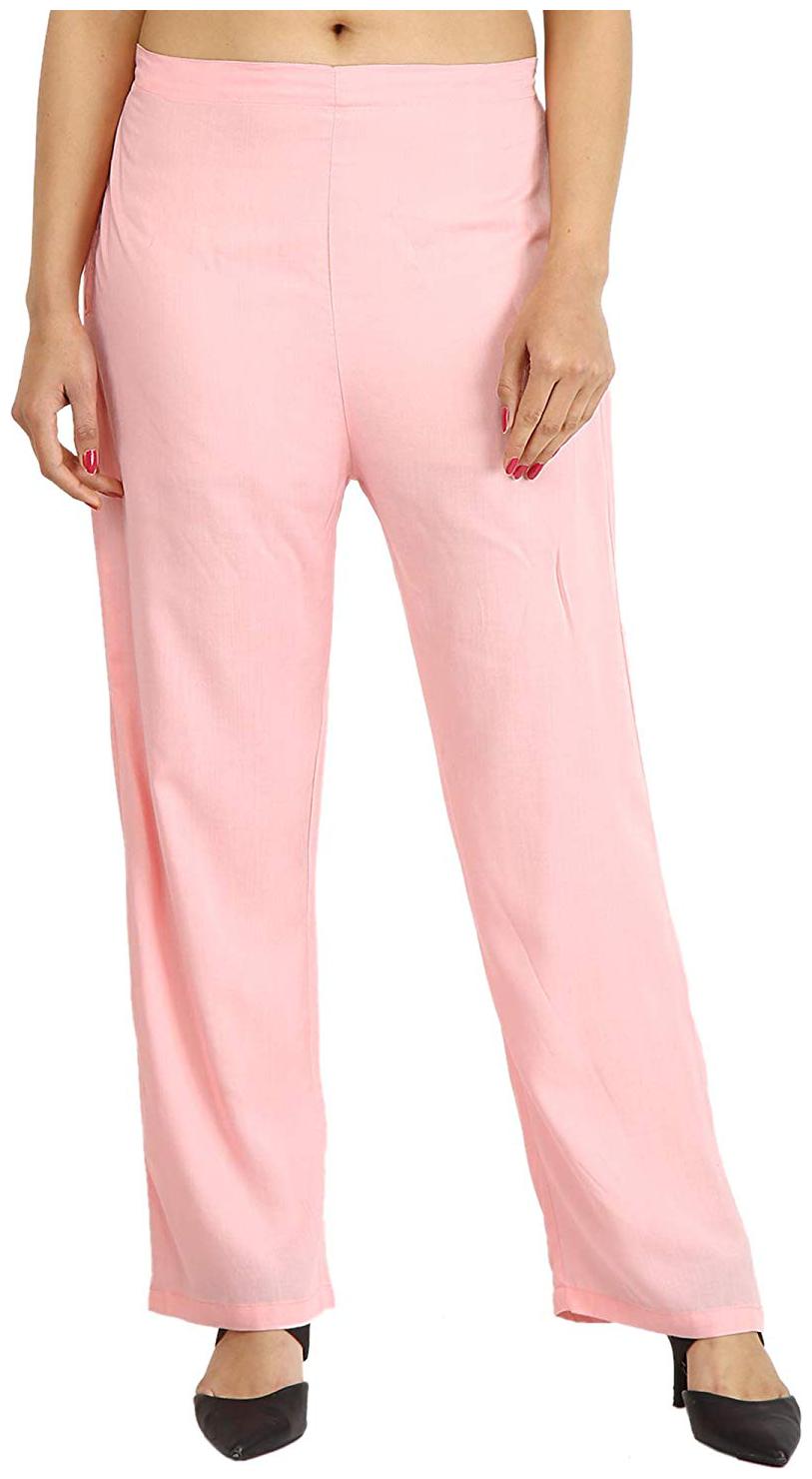 

Jaipuri Shop Cotton Solid Pink Trousers Pants Women