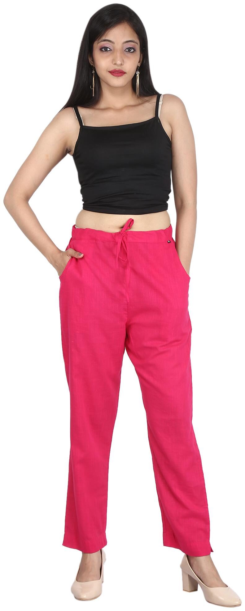 

Jaipuri Shop Cotton Solid Pink Trousers Pants Women