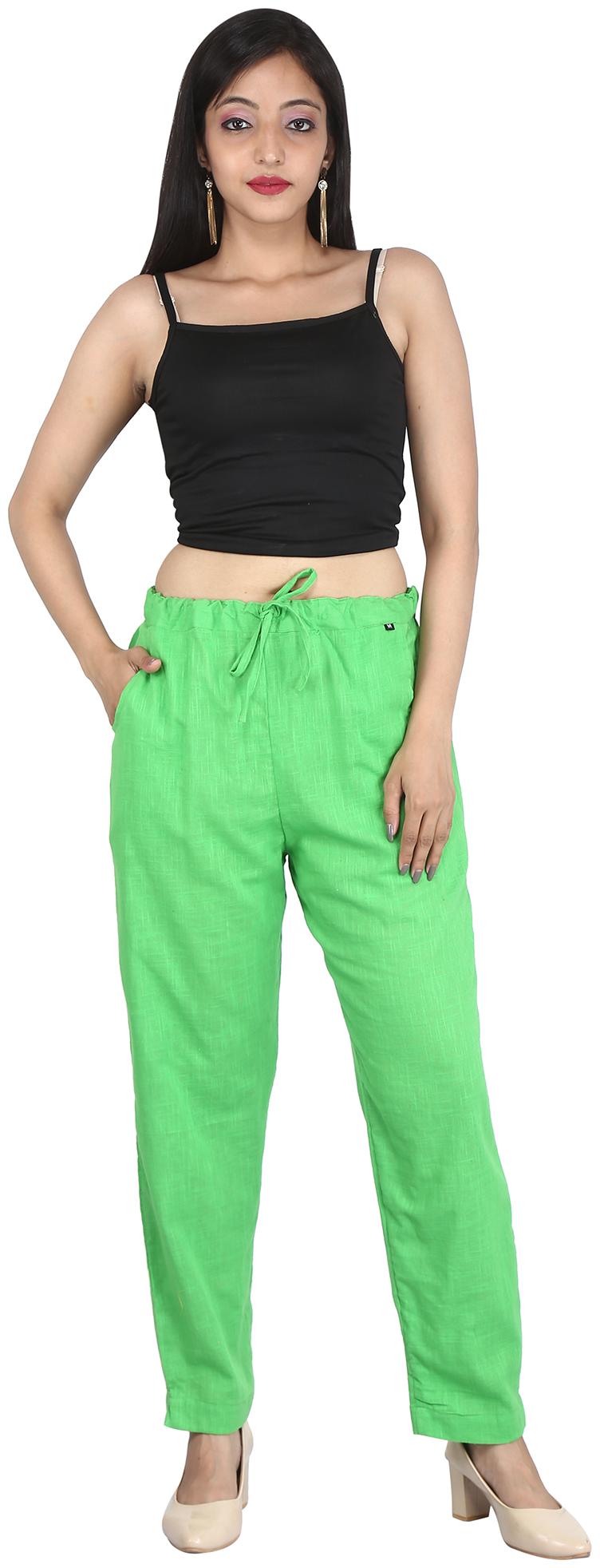 

Jaipuri Shop Cotton Solid Green Trousers Pants Women