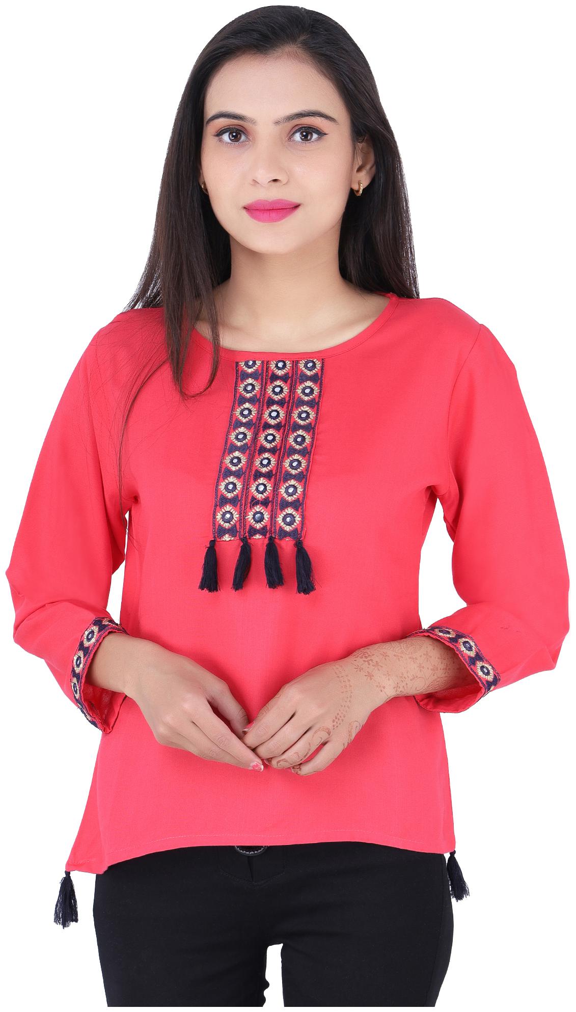 

Jaipuri Shop Women Embroidered Regular top - Pink