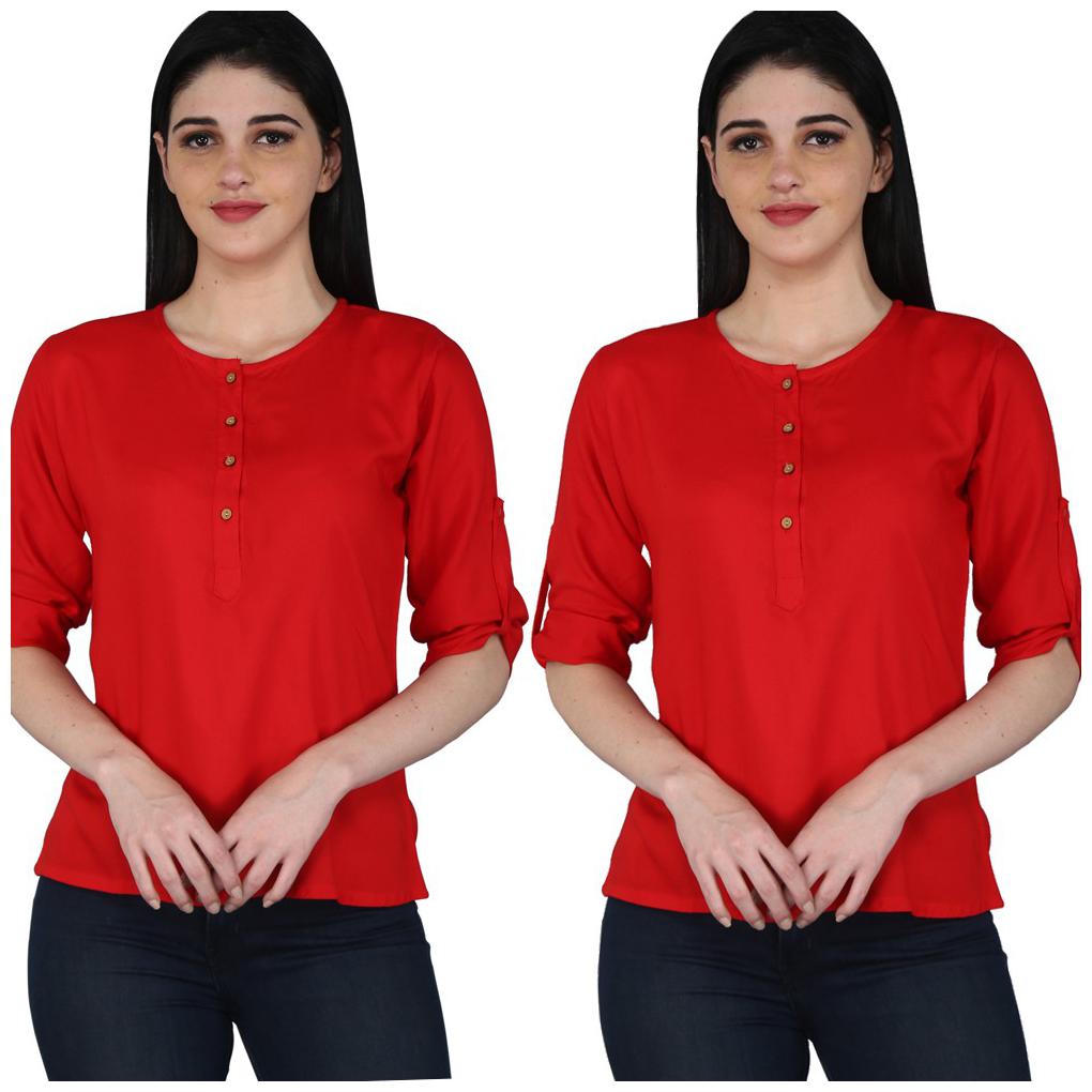 

Jaipuri Shop Women Solid Regular top - Red