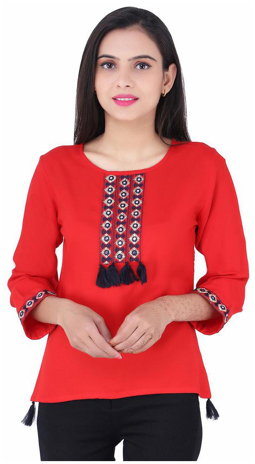 

Jaipuri Shop Women Embroidered Regular top - Red