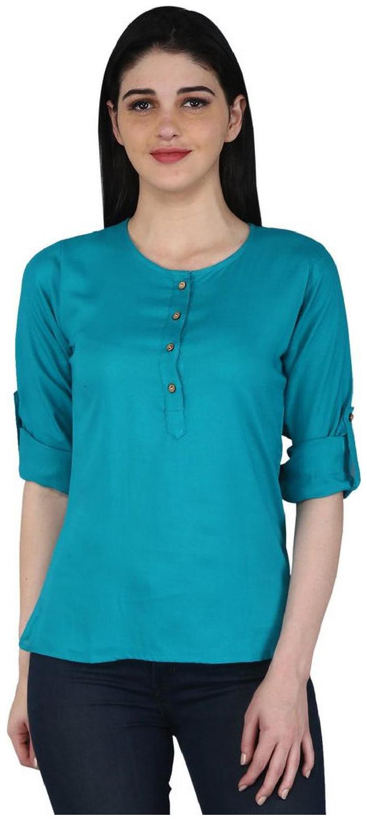 

Jaipuri Shop Women Solid Regular top - Blue
