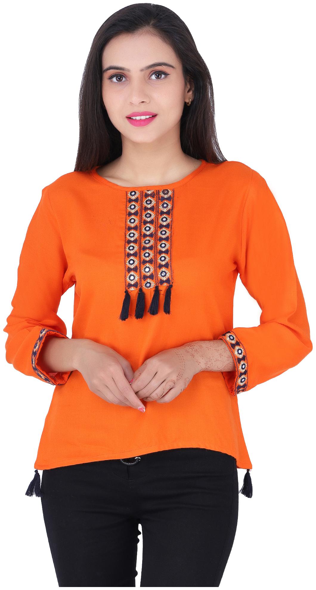 

Jaipuri Shop Women Embroidered Regular top - Orange