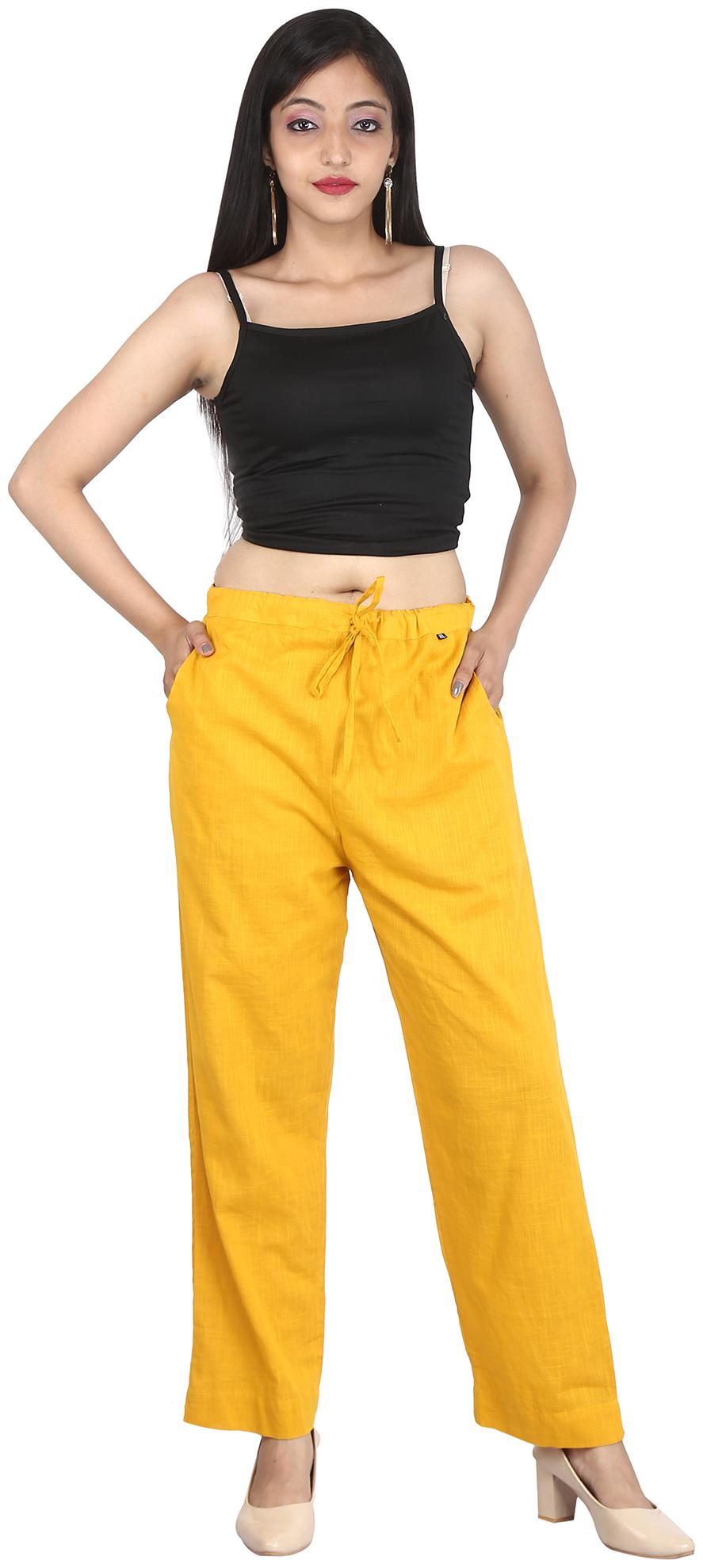 

Jaipuri Shop Cotton Solid Yellow Trousers Pants Women