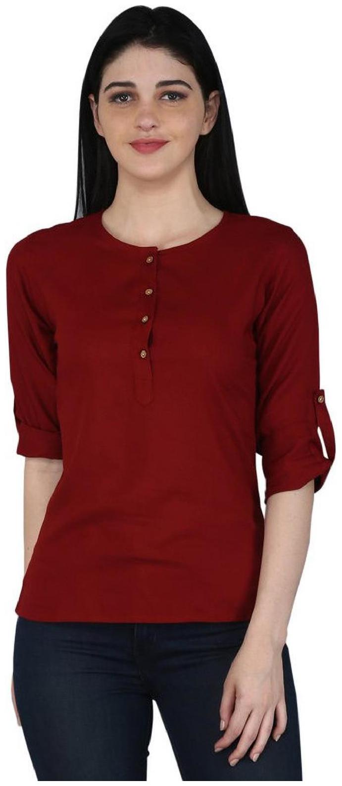 

Jaipuri Shop Women Solid Regular top - Maroon