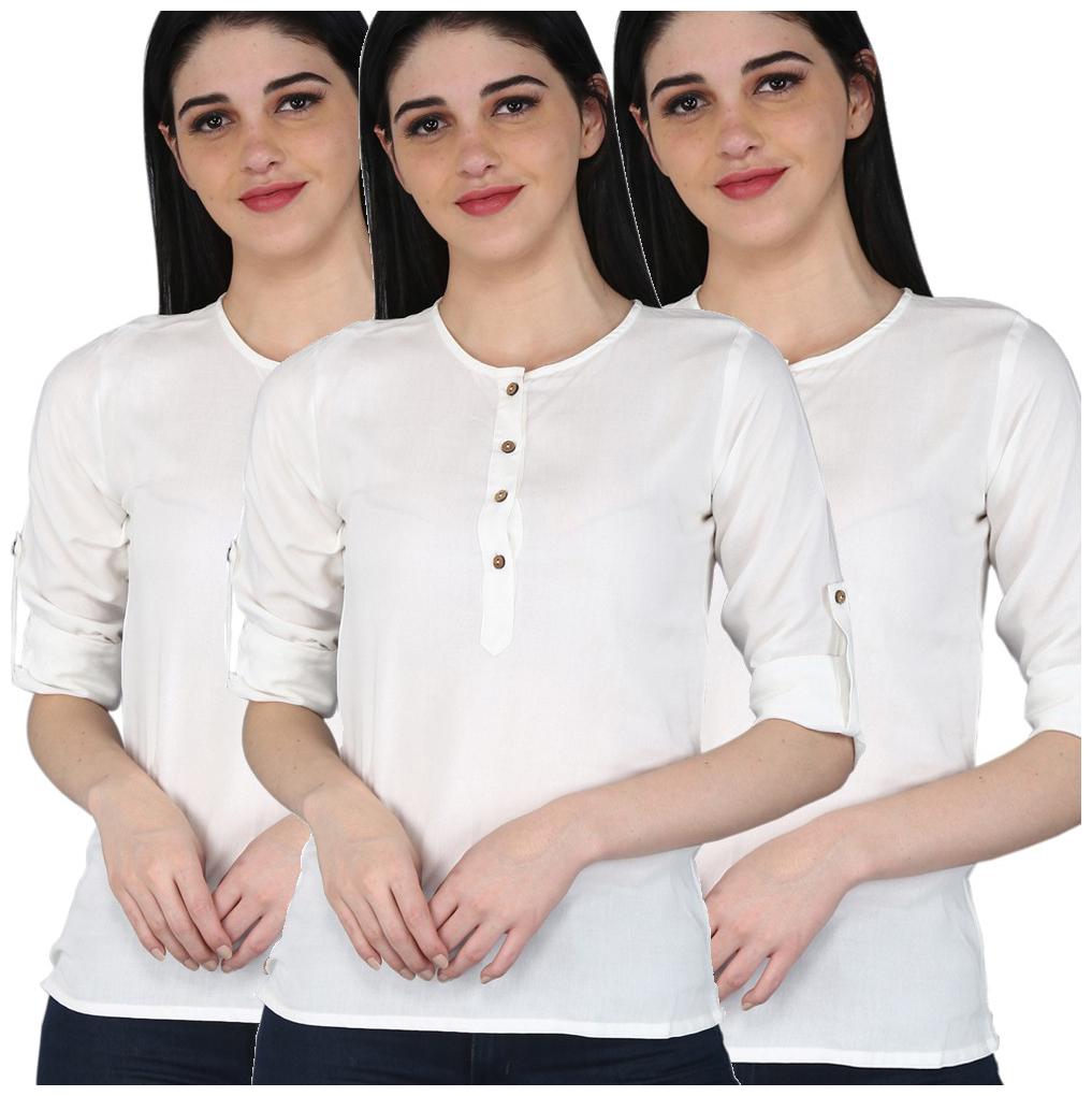 

Jaipuri Shop Women Solid Regular top - White