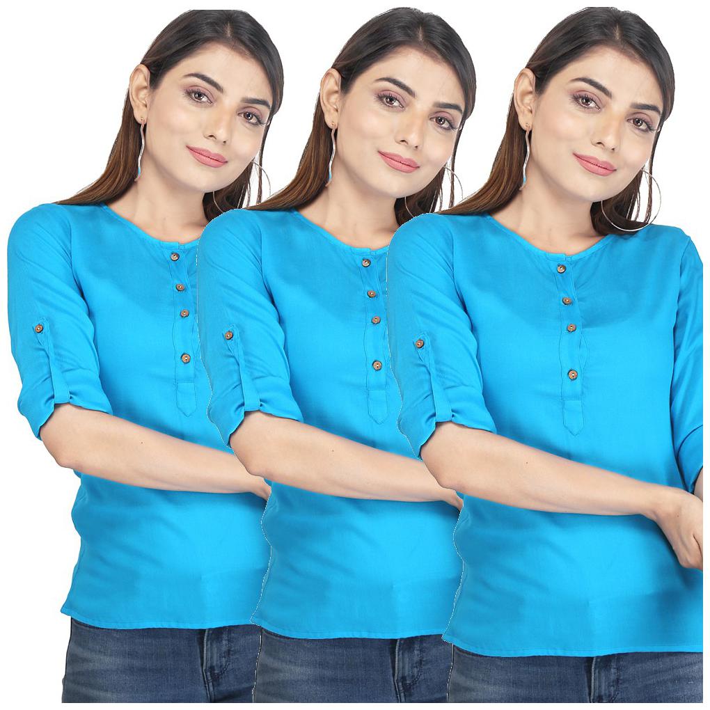 

Jaipuri Shop Women Solid Regular top - Blue